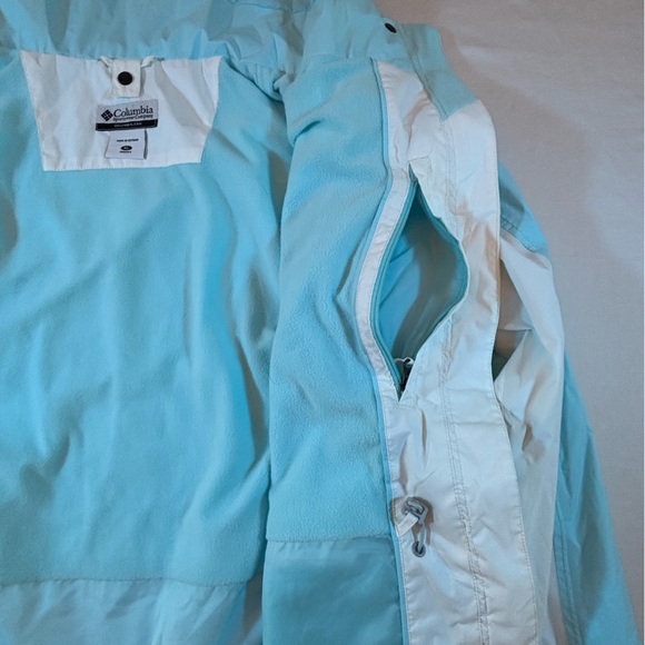Columbia Women’s XL Aqua Blue White Fleece Lined Hooded Winter Jacket - Picture 13 of 16